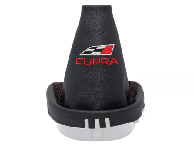 GEAR STICK GAITER FOR SEAT LEON MK2 1P 05-12 LEATHER EMBROIDERY RED CUPRA flag