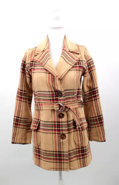 VTG Women's 20s 30s Tan Red & Green Plaid Wool Jacket W/Belt 1920s 1930s Sz XS/S