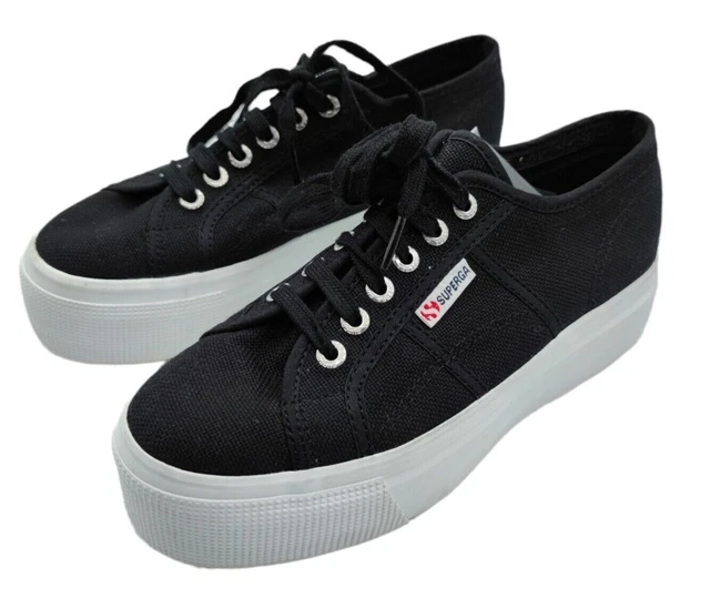 Superga Womens Platform Shoes 2790 Lace Up Black And White Uk Size 5 New RRP 60