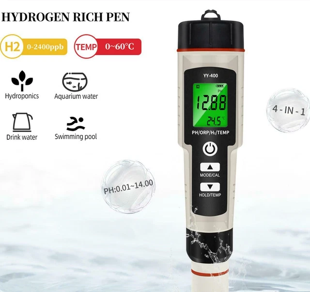 Portable 4 In 1 Hydrogen-Rich Test Pen PH/ORP/TEMP Water Quality Meter Tester