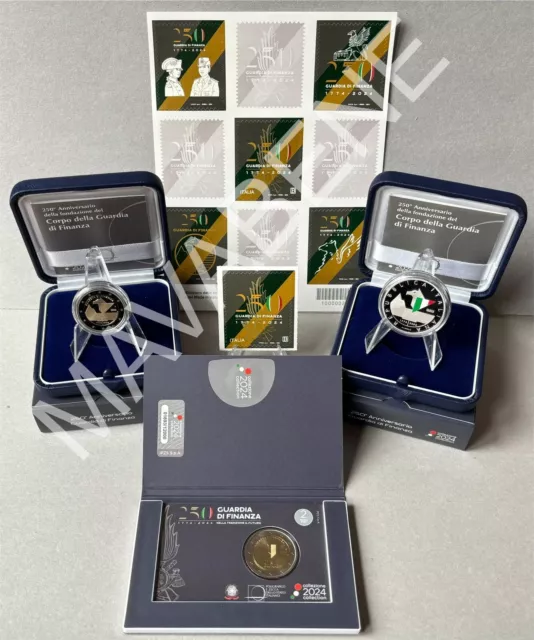 ITALIA 2024 GUARDIA DI FINANZA 5 e 2 EURO PROOF COINCARD FOGLIETTO FRANCOBOLLO