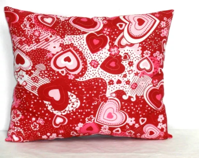 Toddler Pillow for Valentine Day with Hearts on Red 100%Cotton #6 New Handmade