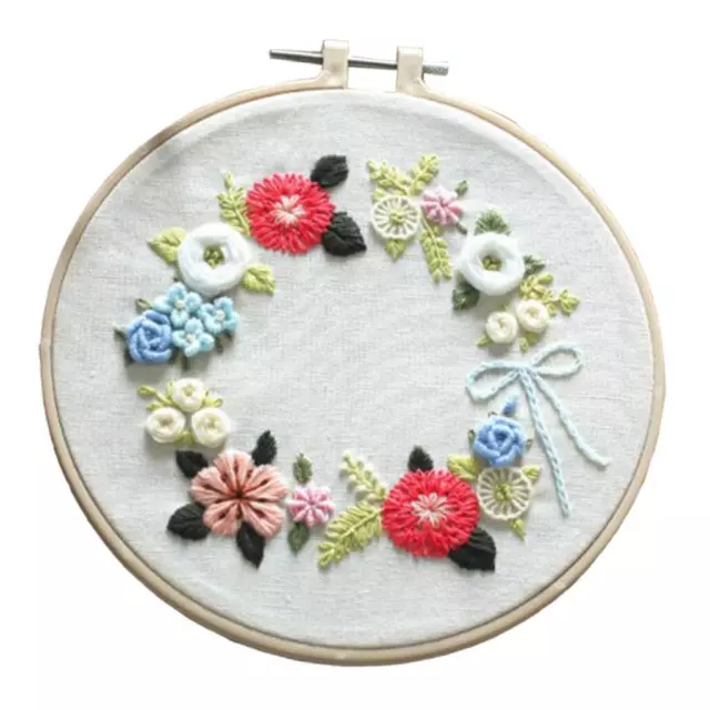 Floral Embroidery Starter Kit Cross Stitch Beginners Cloth Threads Kits