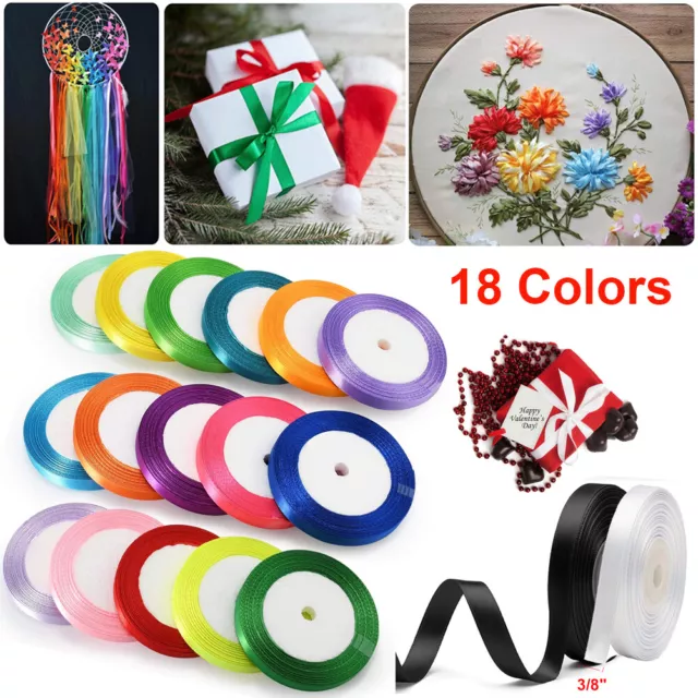 18 Rolls 25 Yards/Roll 3/8" Double Faces Satin Ribbon Solid Color Gift Wrapping