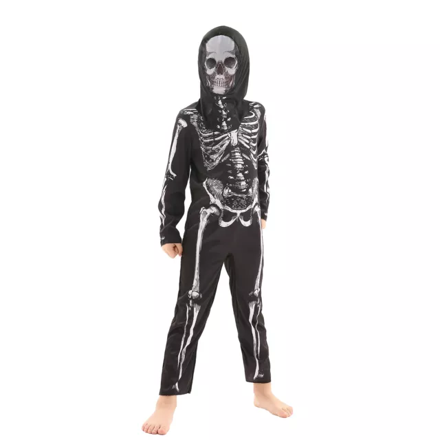 Kids Skeleton Costume Jumpsuit Boys Girls Ghost Halloween Fancy Dress Outfit