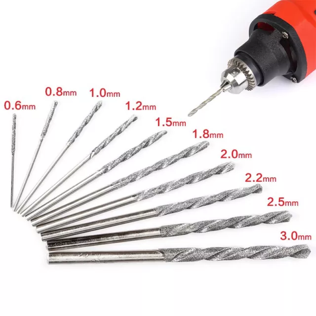 0.8mm-3mm Twist Drill Bit Diamond Coated For Glass Jewellery Jade Straight Shank