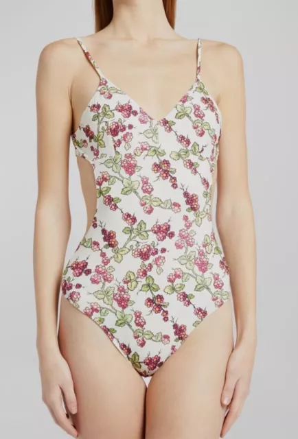 $470 Etro Women's White Floral-Print V-Neck One-Piece Swimsuit Size Large