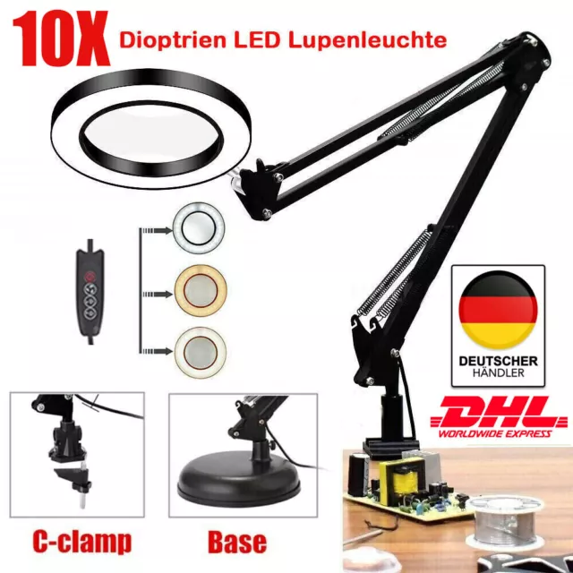 72 LED lente d'ingrandimento 10 x diottrie luce da lavoro lampada d'ingrandimento lente d'ingrandimento con clip base
