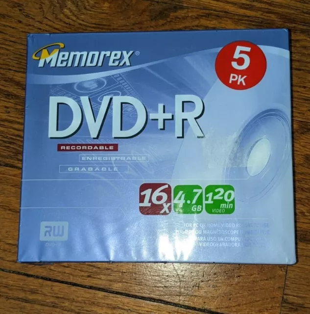 Memorex DVD+R 5 Pack 16x 4.7GB 120 Min Recordable Blank DVDs Blank Media New