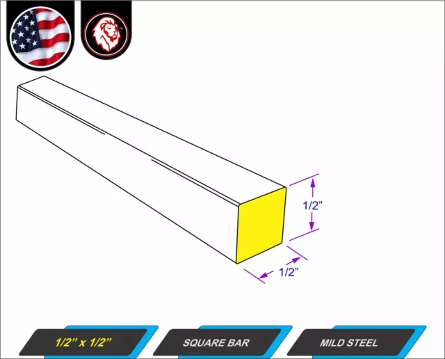 1/2" Square Metal Bar - Square Metal Stock - Mild Steel - 12" Long (1-ft) 2