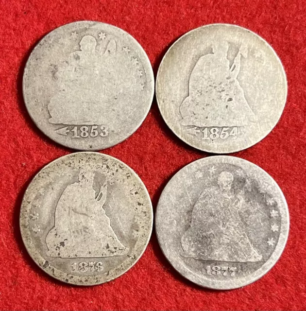 (4) Seated Liberty Quarters 25C Coin Lot 90% Silver ALL DIFFERENT $1 Face Value