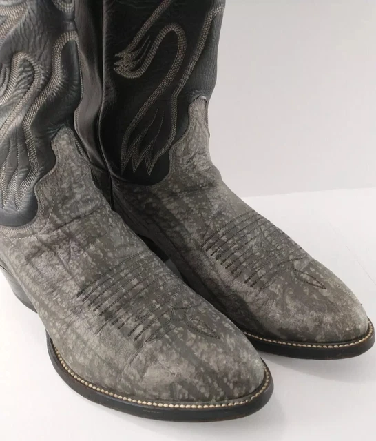J. CHISHOLM FAUX ELEPHANT PRINT Cowhide Leather Cowboy Boots MENS SIZE