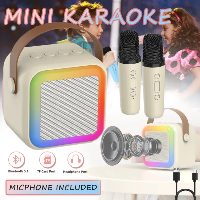 Karaoke Toys for Kids & Adults with 2 Microphones Portable Bluetooth Speaker LED