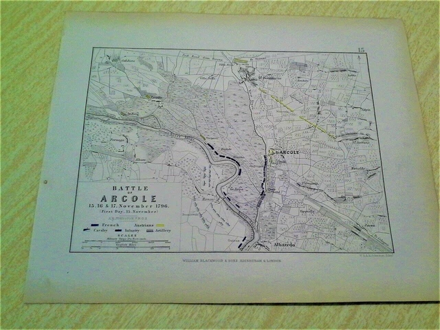 Napoleon Battle Plan ARCOLE 1796 Atlas to Alison's History of Europe 1850 Map