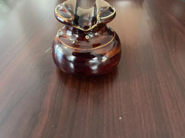 Vintage Power Line Electrical Porcelain Ceramic Brown Glazed Insulator 3