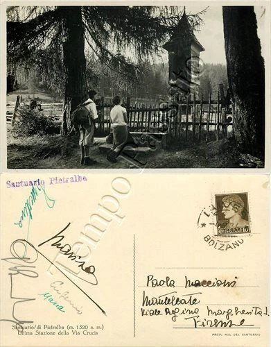 Cartolina di Nova Ponente, santuario della Madonna di Pietralba - Bolzano, 1934