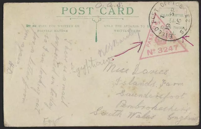 Uk Gb Egypt 1916 Wwi Field Post Office Sz23 In Egypt Censor In Red To South Wale