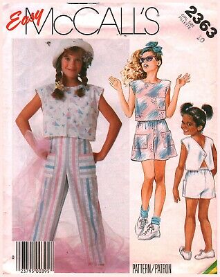 2363 Vintage Mccalls Cucito Motivo Ragazze Top Pantaloni Shorts Gonna Facile Oop