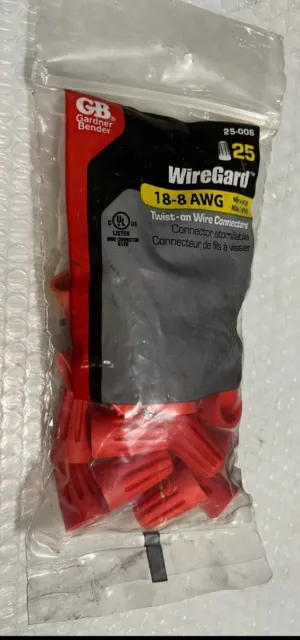 🔥NEW (25-Pk) Gardner Bender Twist-On Wire Connectors 18-8 AWG 25-006. FREE SHIP
