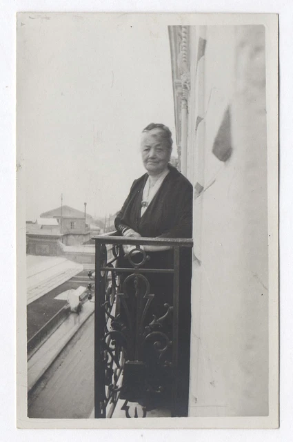 OLD PHOTO Portrait of Old Woman on the Balcony circa 1930 1940? Building