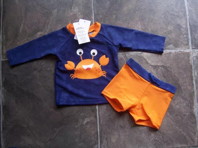 BNWT Baby Boy's Lobster Long Sleeve Rashie Rash Vest & Swim Pants Set Size 000