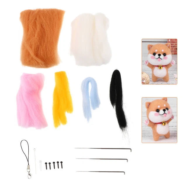 1 juego de fieltro de aguja hecho a mano fieltro de lana Shiba Inu kit de material de muñeca
