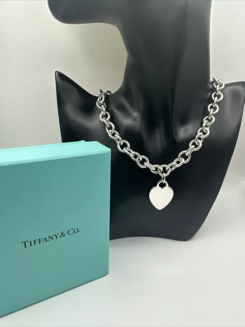 Tiffany & Co Sterling Silver Heart Tag Chain Link Necklace 16.25”