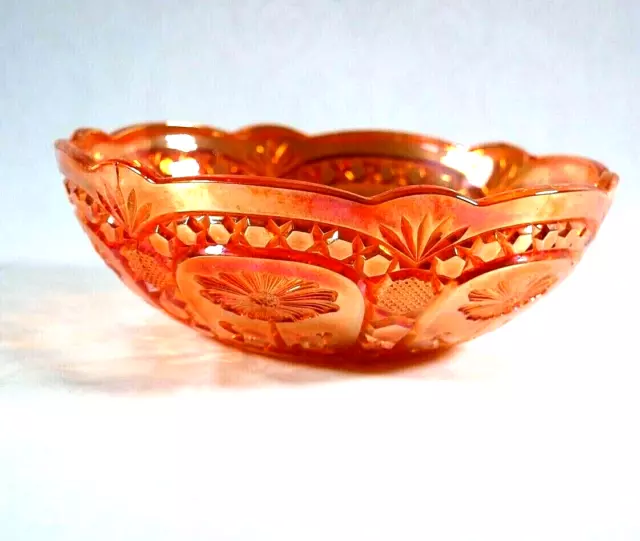 Brockwitz Carnival Glass Vintage Decorative Bowl Asters Marigold Iridescent Bowl