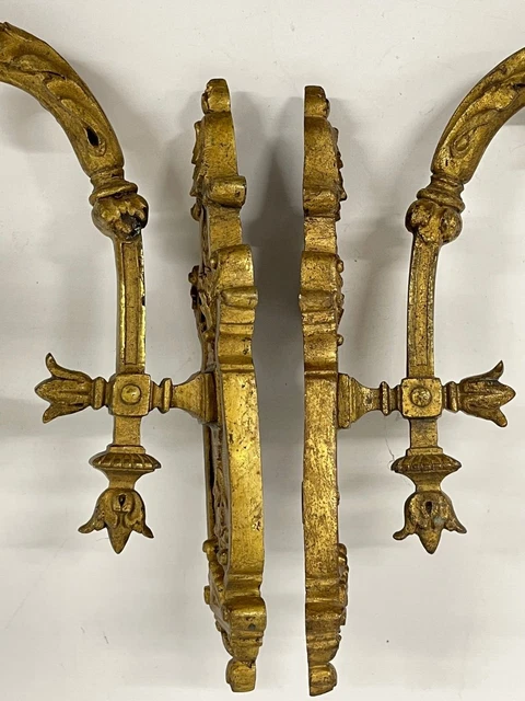 French Antique Gold Metal Curtain Back Tie Pair Fixings