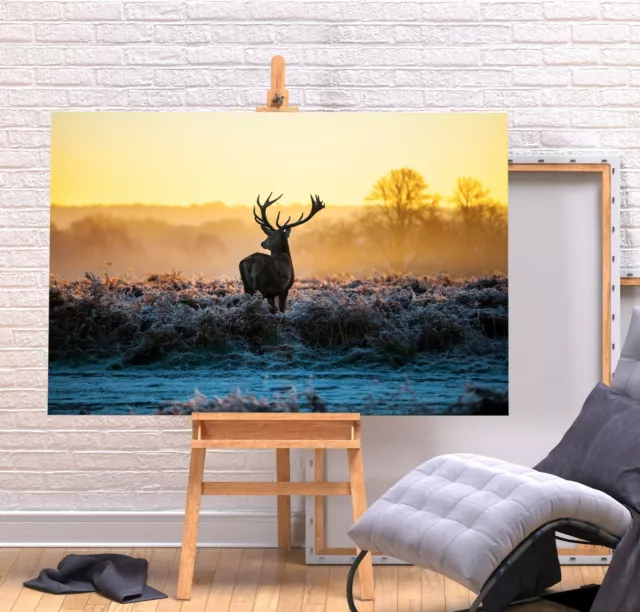 Red Stag 2 - Deep Framed Canvas Wall Art Picture Print- Yellow Orange