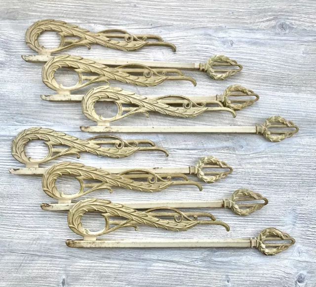 6 Antique Swing Arm Curtain Rod Parts Art Deco Nouveau Drapery Hardware Salvaged