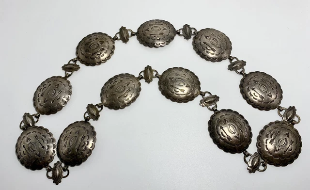 Finest Native Navajo Harvey Era Hand Stamped Sterling Silver Concho Belt