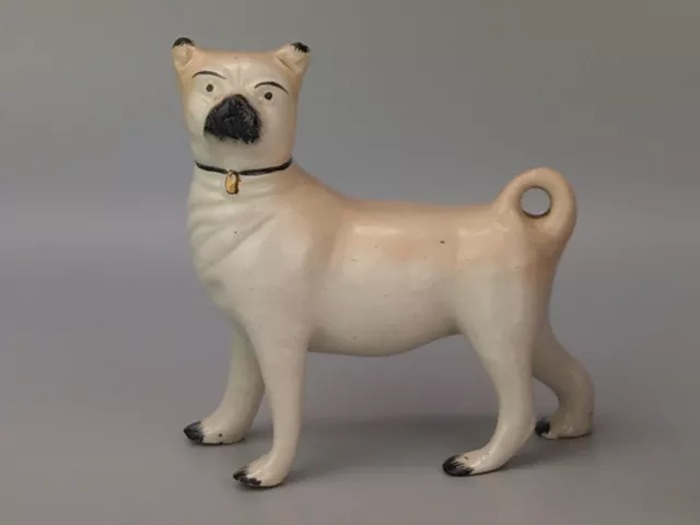 Antique Pug Dog Figurine Staffordshire Pottery 19th Century
