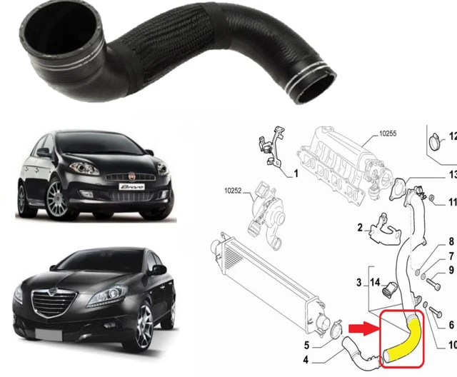 Tubo Intercooler Turbo In Kevlar Per Fiat Bravo II E Lancia Delta III 1.6 MJTD - OEM 51879552, 51964158, 51900149