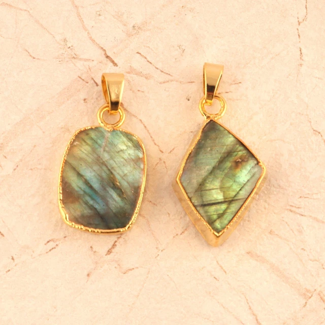 Attrayant Feu Labradorite Or Plaqué Bricolage Collier Pendentif 2 Pièces Lot