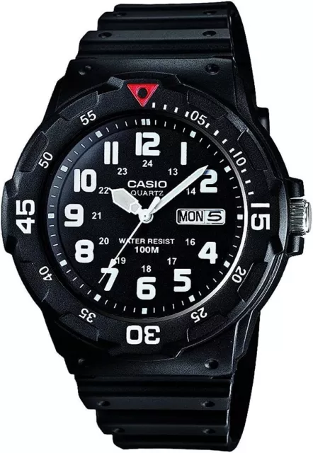 Casio Analog Quartz Black Resin Watch MRW-200H-1BVDF Day Date WR 100m NEW + BOX