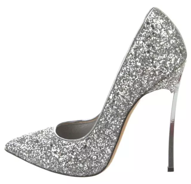 $705 CASADEI Silver BLADE Size 37 7 Glitter Pumps Shoes