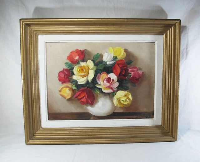 TABLEAU HUILE SUR Toile Nature Morte Vase Bouquet De Fleurs signé EUR ...