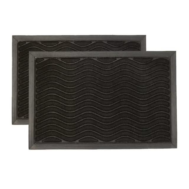 2x Heavy Duty Door Mats Tough Indoor Outdoor Office Mats 60 x 40cm Black Waves