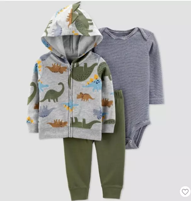 Baby Boy 3 Piece Dinosaurs Hooded Jacket & Pants & Bodysuit NWT Carters JOY NB
