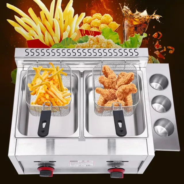 2 Basket Propane LPG Stainless Steel Countertop Gas Fryer,Commercial Deep Fryer