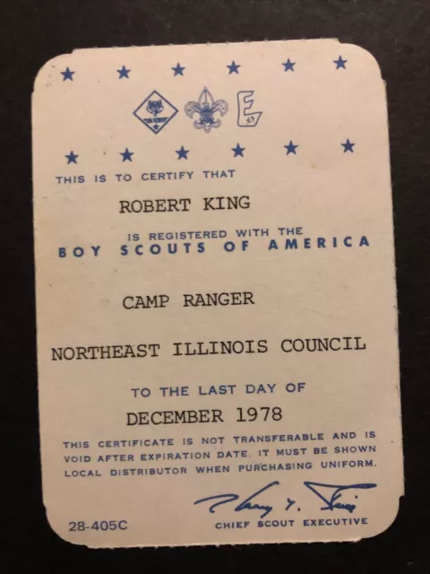 BSA Boy Scouts Of America Camp Ranger Card Northeast Illinois Council 1978