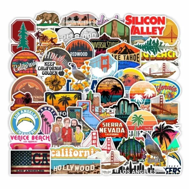 50pcs California Style Stickers Travel Vacation US State Vinyl Decals