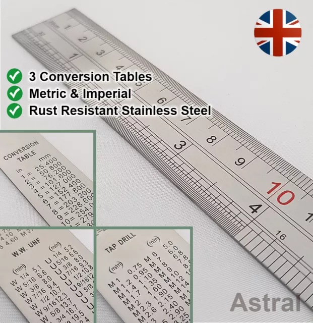 Stainless Steel Metal Ruler | Metric & Imperial | 12" 30cm 300mm Engineers Rule