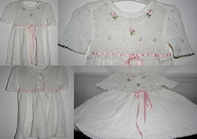 abito da bambina  neonata 6 9  mesi battesimo bianco con roselline in cotone