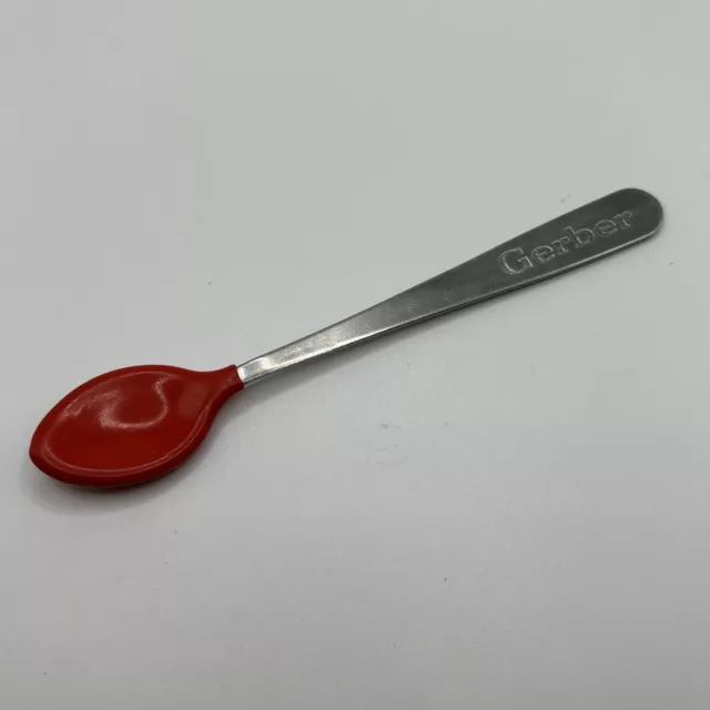 Gerber Baby Spoon - Vintage Red Soft tipped Spoon Stainless Steel Made In USA