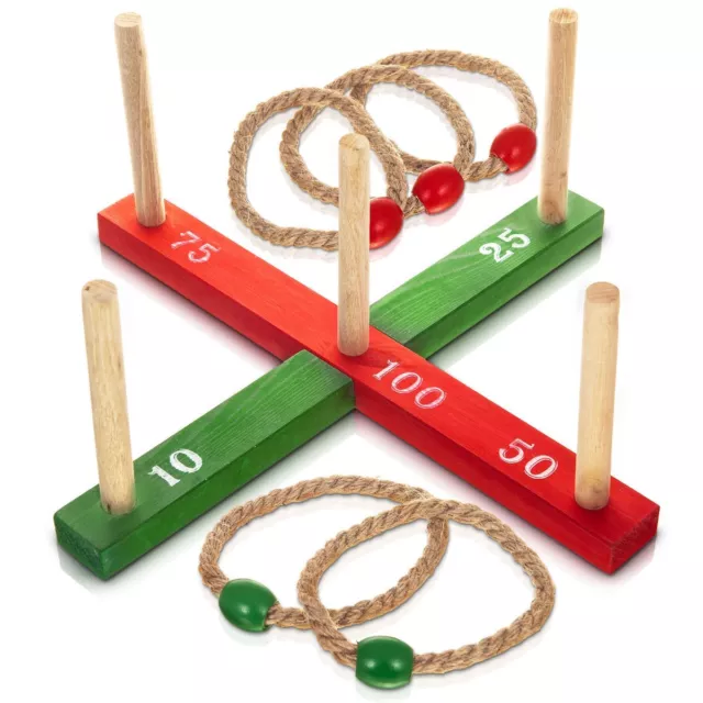 Garden Quoits Ring Toss Rope Pegs Hoopla Wooden Outdoor Indoor Family  Fun Game