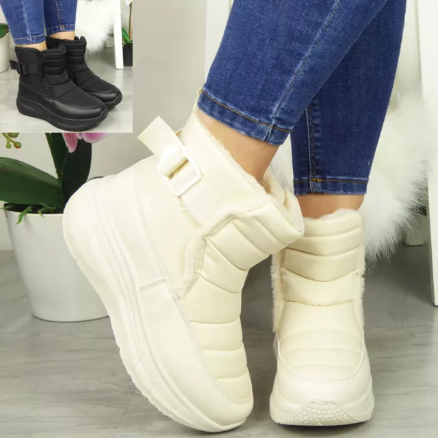 Ankle Boots Shoes Ladies Faux Fur Lining Womens Comfy Winter Warm Snow Rain Size