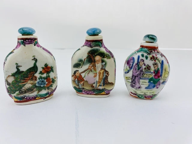 Superb 19th/20th Century Lot Of 3 Chinese Porcelain Snuff Bottles.