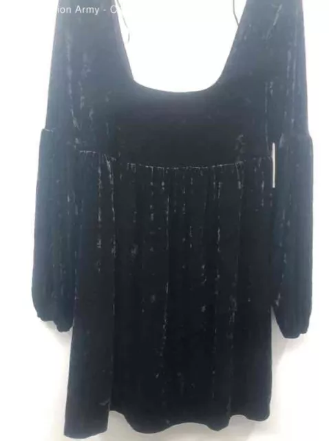 Free People Womens Black Long Sleeve Scoop Neck Velvet Mini Dress Size Medium